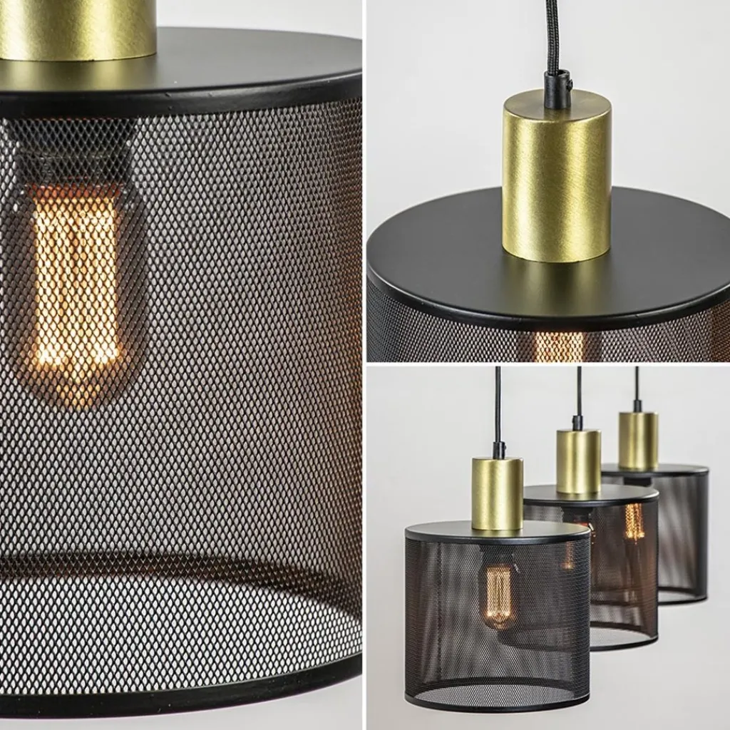 Straluma Stoere 3-lichts hanglamp mat zwart met goud> Eettafellampen|Pendel Lampen