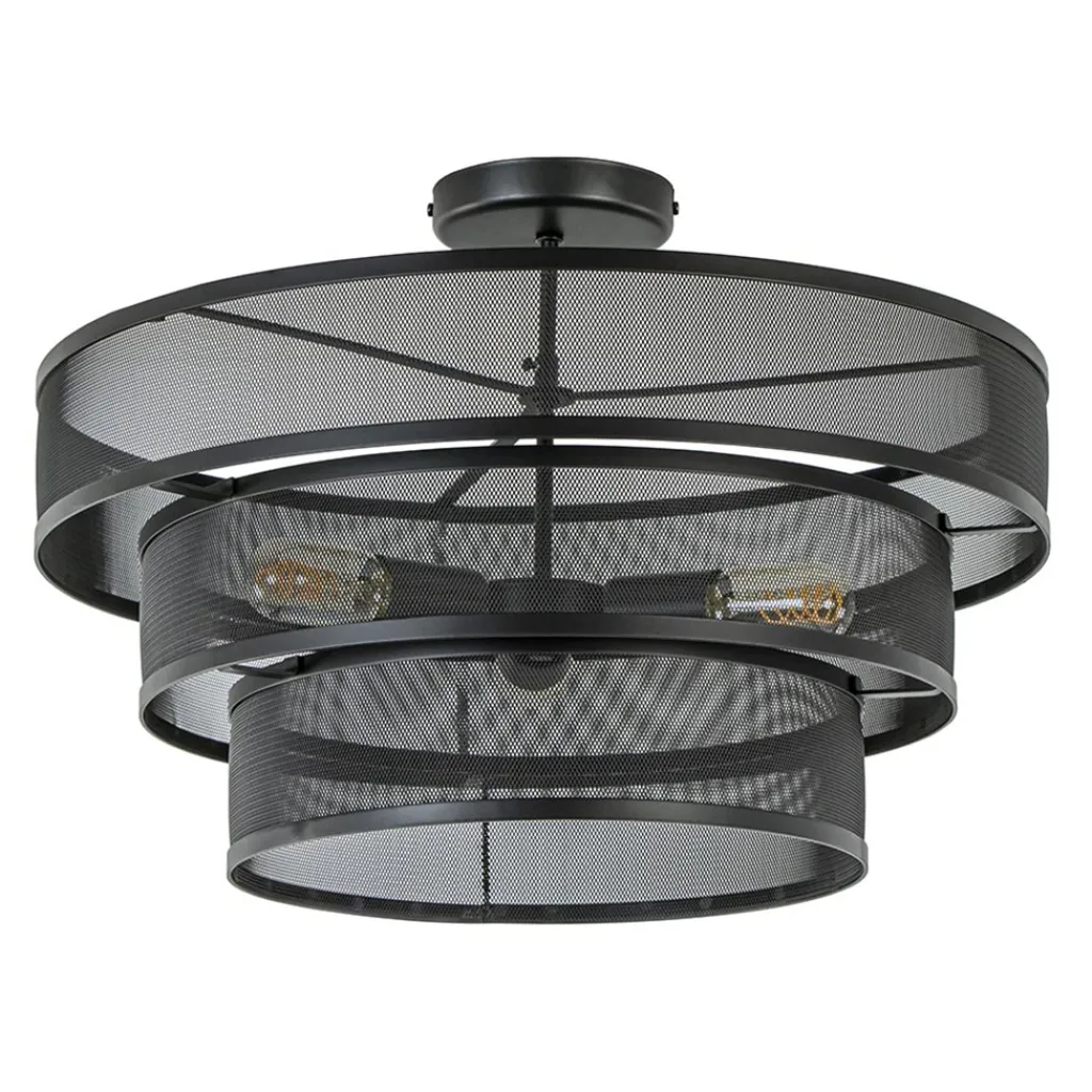 Straluma Stoere ronde plafondlamp mat zwart metaal 56 cm> Keukenverlichting|Plafondlampen