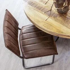 Straluma Stoffen eetkamerstoel bruin met gunmetal onderstel></noscript> Eetkamerstoelen