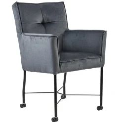 Straluma Stoffen eetkamerstoel grijs/blauw op wieltjes> Eetkamerstoelen