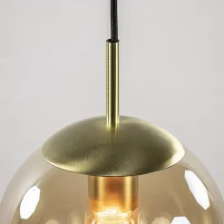 Straluma Strak klassieke hanglamp amber glas met messing 20 cm></noscript> Woonkamerlampen|Slaapkamerlampen