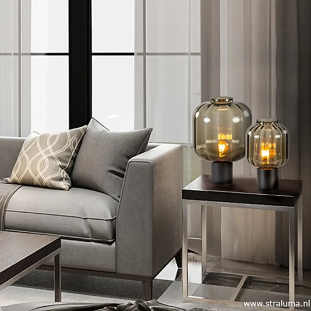 Straluma Strak klassieke tafell. met zwart glas> Woonkamerlampen|Slaapkamerlampen