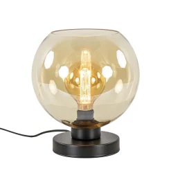 Straluma Strak klassieke tafellamp zwart met amber glas> Tafellampen|Klassieke Verlichting