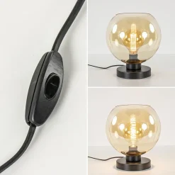 Straluma Strak klassieke tafellamp zwart met amber glas><noscript><img width=
