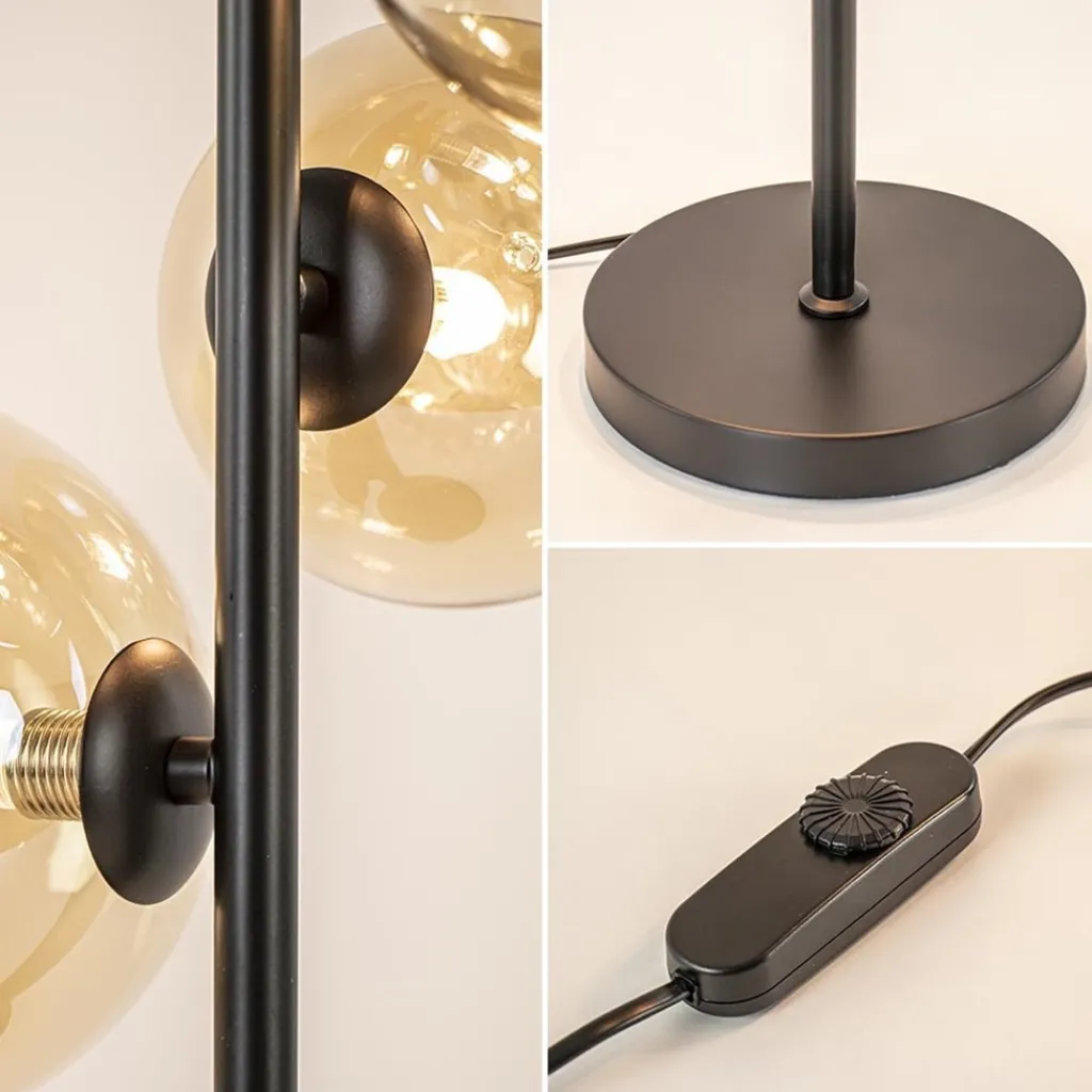 Straluma Strak klassieke tafellamp zwart met amber glas> Woonkamerlampen|Slaapkamerlampen