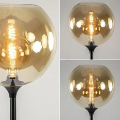 Straluma Strak klassieke vloerlamp zwart met amber glas 30 cm></noscript> Vloerlampen|Klassieke Verlichting