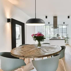 Straluma Strakke ronde hanglamp koepel mat zwart 38 cm></noscript> Eettafellampen|Eetkamerverlichting