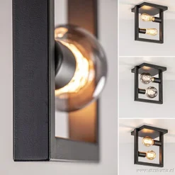 Straluma Strakke zwarte plafonnière metaal Frame></noscript> Plafonnières|Woonkamerlampen