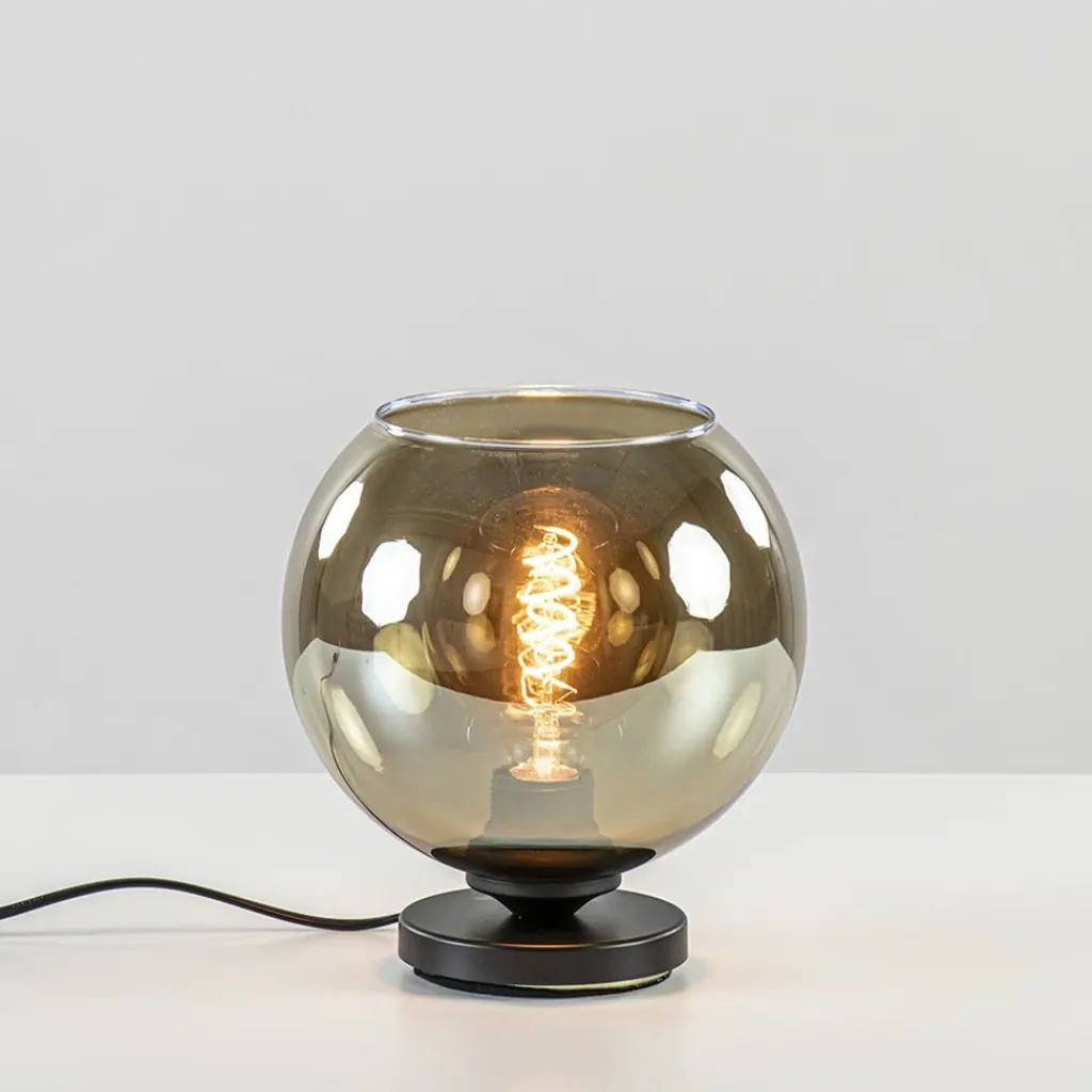 Straluma Tafellamp Bella zwart + smoke glas 20cm> Woonkamerlampen|Slaapkamerlampen