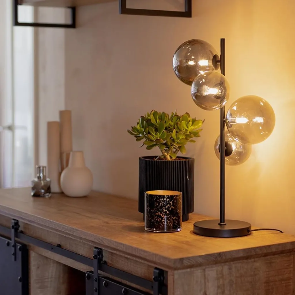 Straluma Tafellamp Calcio 4l zwart + smoke glas> Tafellampen|Retro Verlichting