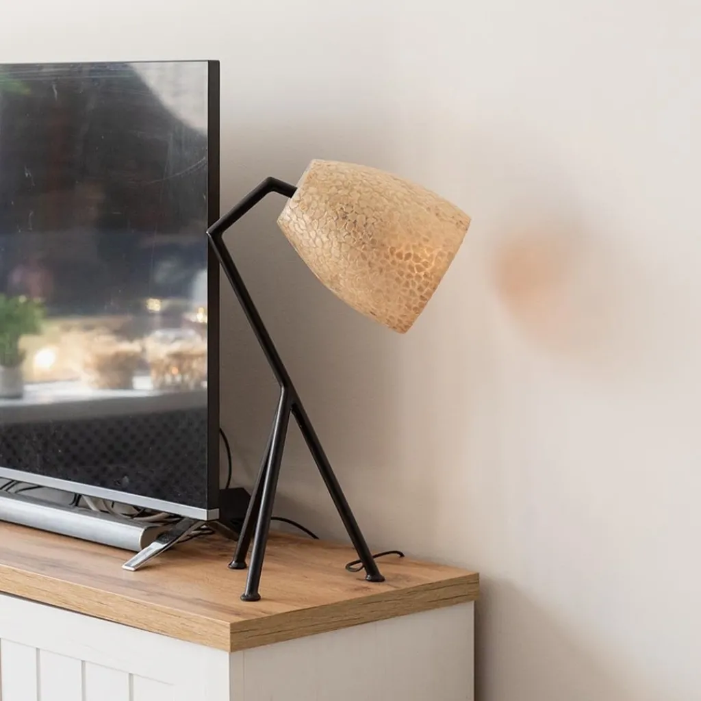 Straluma Tafellamp driepoot zwart/schelpen gold> Schelpenlampen|Woonkamerlampen