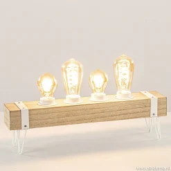 Straluma Tafellamp houten balk met witte pootjes 4-lichts exclusief lichtbron> Slaapkamerlampen|Halverlichting