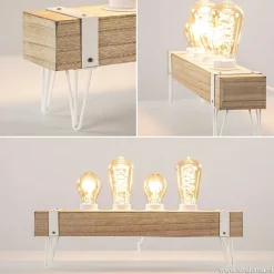 Straluma Tafellamp houten balk met witte pootjes 4-lichts exclusief lichtbron></noscript> Slaapkamerlampen|Halverlichting