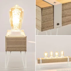 Straluma Tafellamp houten balk met witte pootjes 4-lichts exclusief lichtbron></noscript> Slaapkamerlampen|Halverlichting