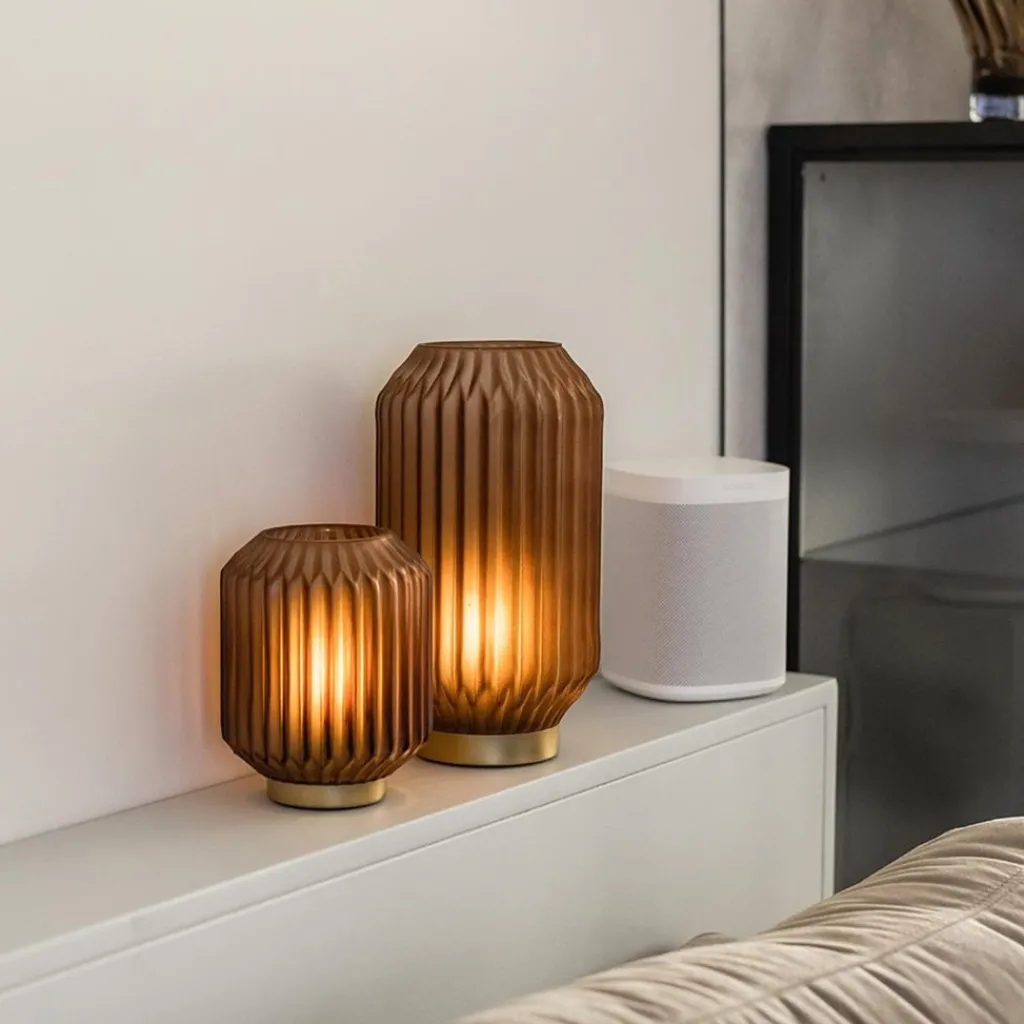 Straluma Tafellamp Ivot mat koffie met messing op batterij> Tafellampen|Light and Living