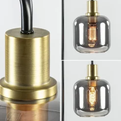Straluma Tafellamp Lekar zwart/brons met smoke glazen kap><noscript><img width=