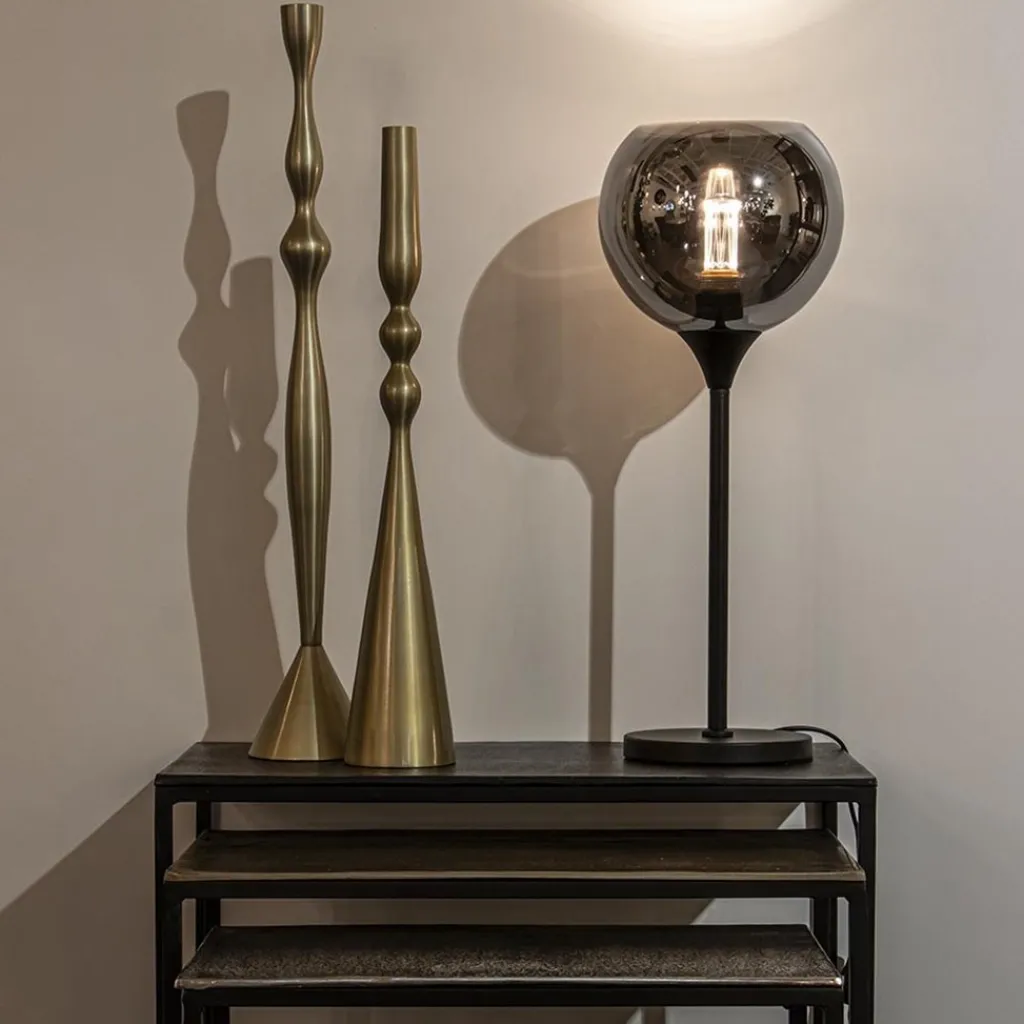 Straluma Tafellamp mat zwart met 20 cm smoke glazen bol> Tafellampen|Luxe Verlichting