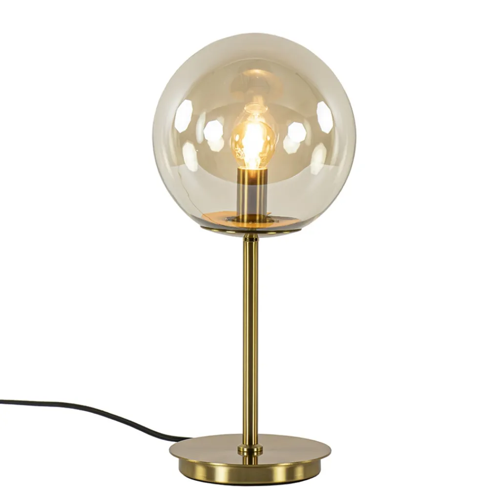 Straluma Tafellamp Medina goud met amber glas L&L> Tafellampen|Light and Living