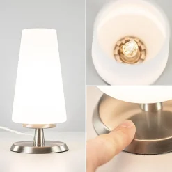 Straluma Tafellamp nikkel/glas met touchdimmer></noscript> Nachtkastlampen|Touch Lampen