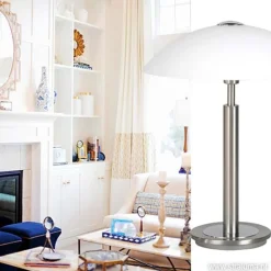 Straluma Tafellamp nikkel/glas wit + touchdimmer></noscript> Nachtkastlampen|Touch Lampen