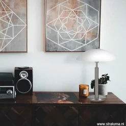 Straluma Tafellamp nikkel/glas wit + touchdimmer></noscript> Nachtkastlampen|Touch Lampen