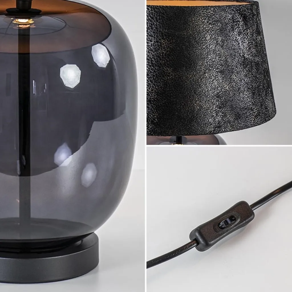 Straluma Tafellamp zwart glas met ronde kap 40 cm> Tafellampen|Schemerlampen
