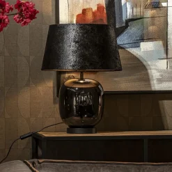 Straluma Tafellamp zwart glas met ronde kap 40 cm><noscript><img width=