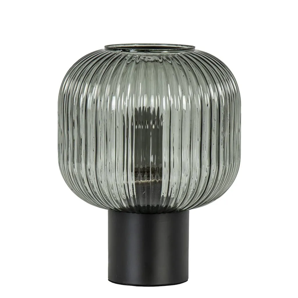 Straluma Tafellamp zwart met ronde smoke glazen kap> Tafellampen|Klassieke Verlichting