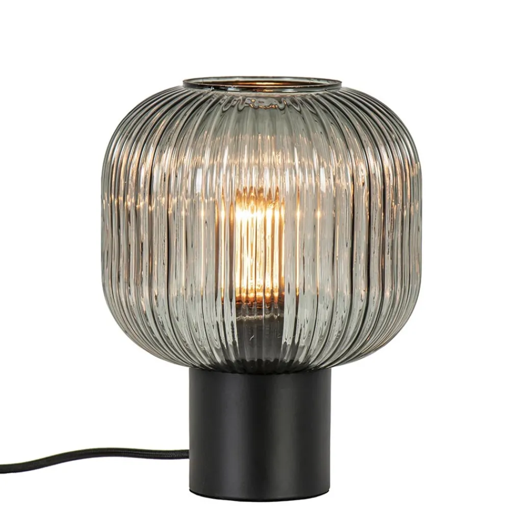 Straluma Tafellamp zwart met ronde smoke glazen kap> Tafellampen|Klassieke Verlichting