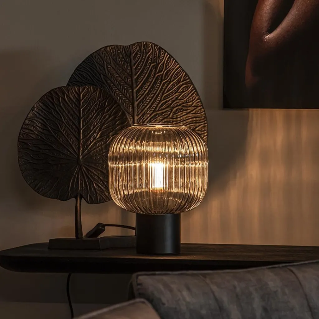 Straluma Tafellamp zwart met ronde smoke glazen kap> Tafellampen|Klassieke Verlichting