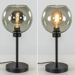 Straluma Tafellamp zwart met smoke glazen bol></noscript> Tafellampen|Landelijke Verlichting