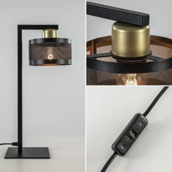 Straluma Tafellamp zwart/goud met ronde kap></noscript> Tafellampen|Landelijke Verlichting