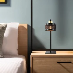 Straluma Tafellamp zwart/goud met ronde kap></noscript> Tafellampen|Landelijke Verlichting