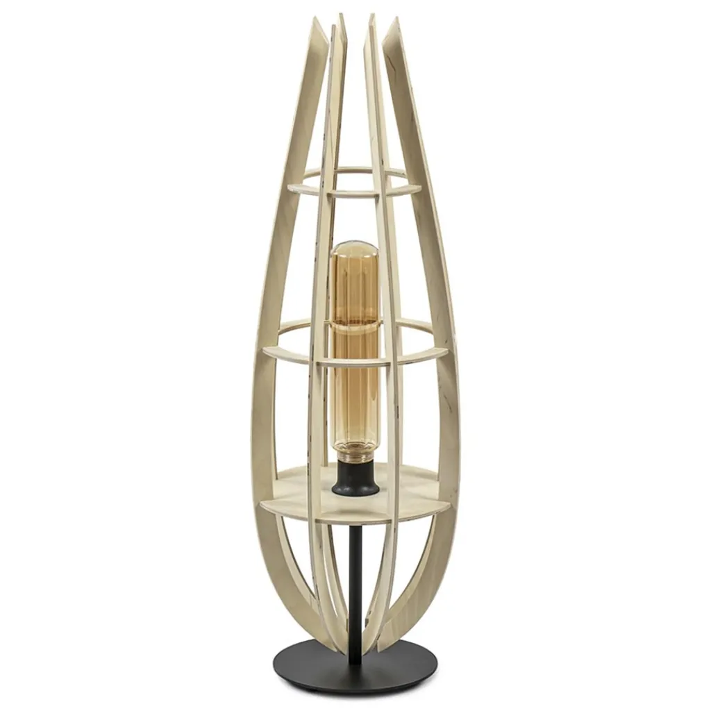 Straluma Tafellamp/vloerlamp naturel houten kap met zwart> Tafellampen|Vloerlampen