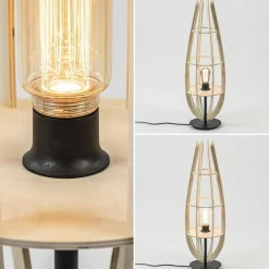 Straluma Tafellamp/vloerlamp naturel houten kap met zwart><noscript><img width=