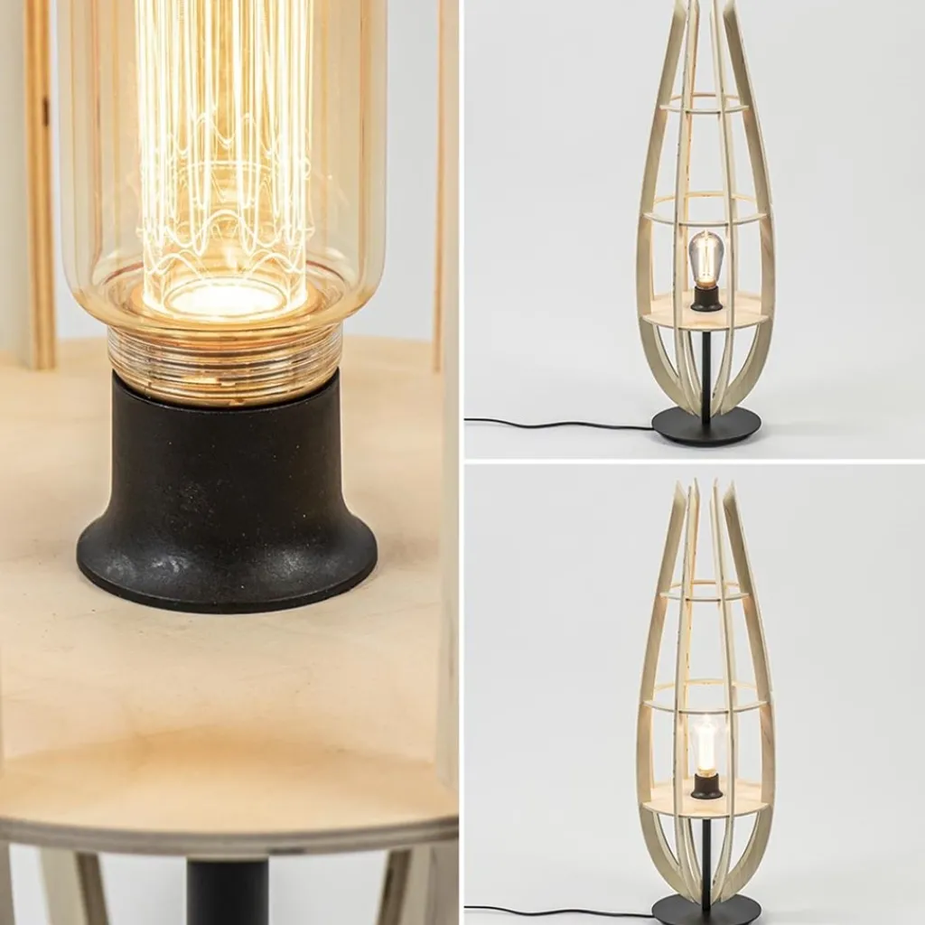 Straluma Tafellamp/vloerlamp naturel houten kap met zwart> Tafellampen|Vloerlampen