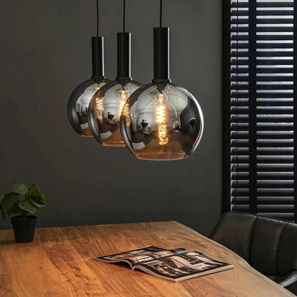 Straluma Trendy hanglamp met smoke/titanium glazen bollen> Eettafellampen|Pendel Lampen