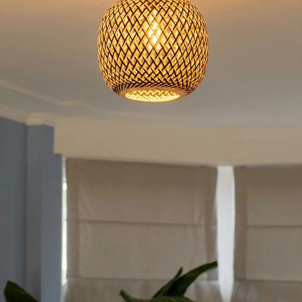 Straluma Trendy plafondlamp bamboe naturel/zwart> Woonkamerlampen|Tienerkamerlampen