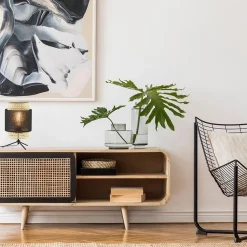 Straluma Trendy tafellamp driepoot zwart met webbing></noscript> Tafellampen|Driepoot lampen