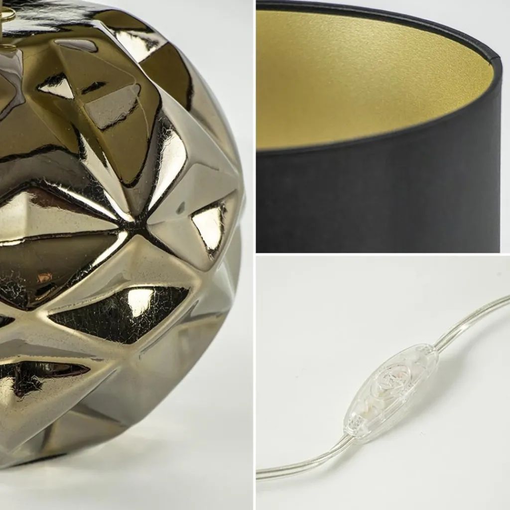 Straluma Trendy tafellamp keramiek goud met zwarte kap> Tafellampen|Schemerlampen