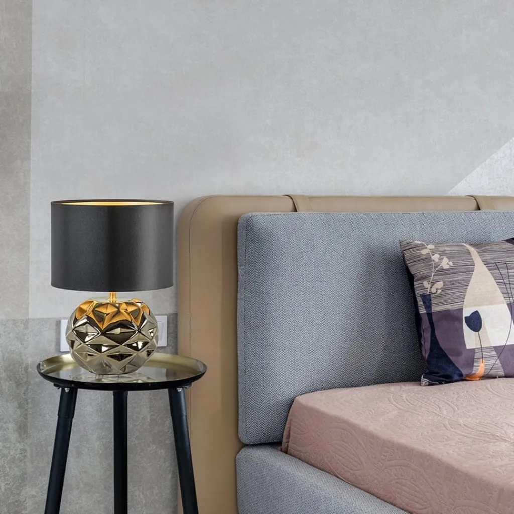 Straluma Trendy tafellamp keramiek goud met zwarte kap> Tafellampen|Schemerlampen