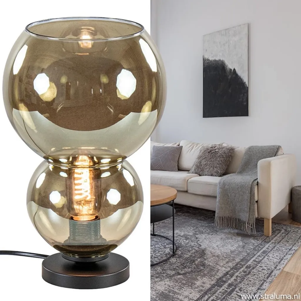 Straluma Trendy tafellamp met smoke glazen kap> Tafellampen|Industriële Verlichting