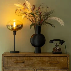 Straluma Trendy tafellamp zwart met glazen kap helder/goud><noscript><img width=