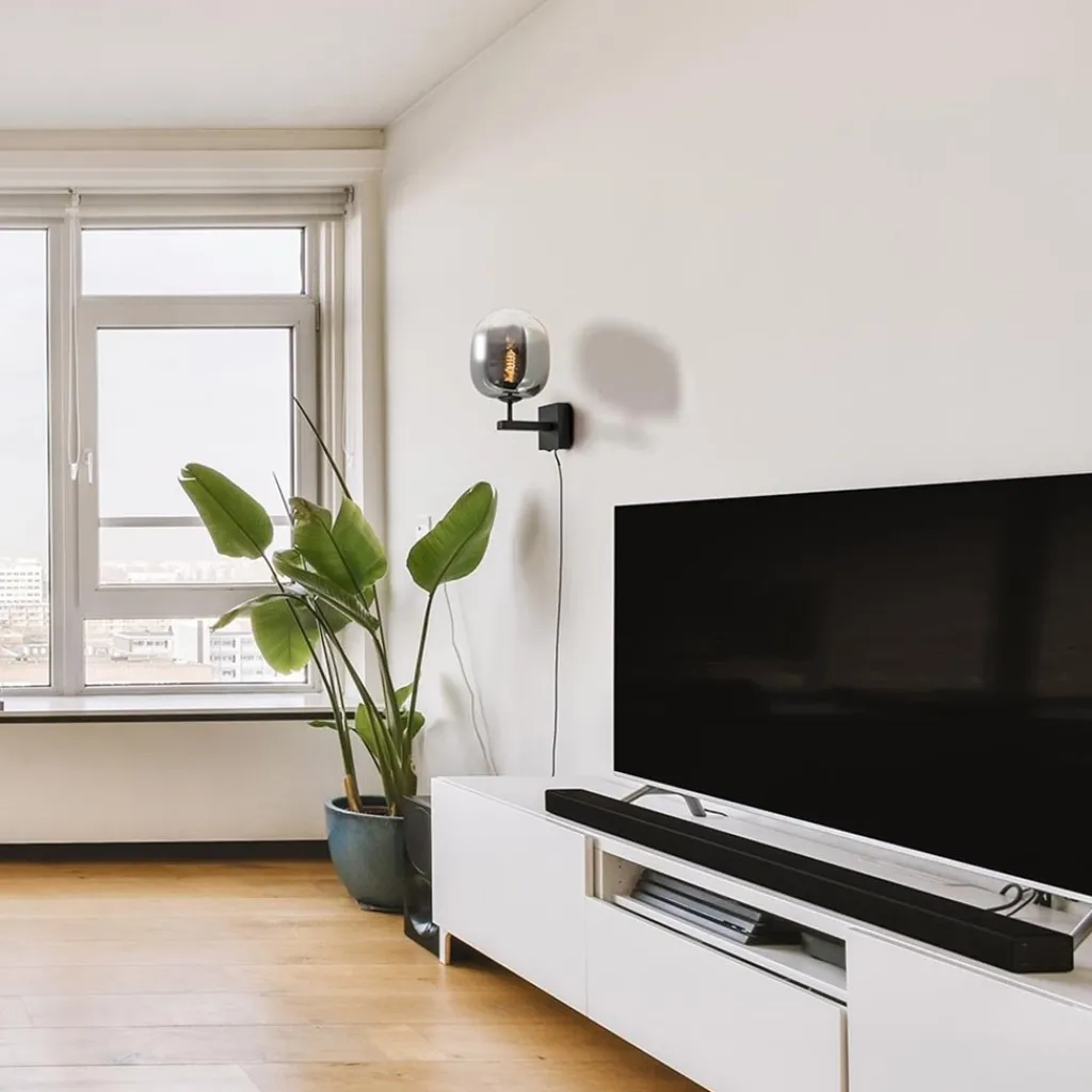 Straluma Trendy wandlamp zwart met smoke glazen kap en snoer> Wandlampen|Luxe Verlichting