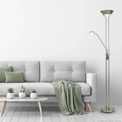 Straluma Uplighter met leesarm New Luna nikkel></noscript> Vloerlampen|Leeslampen