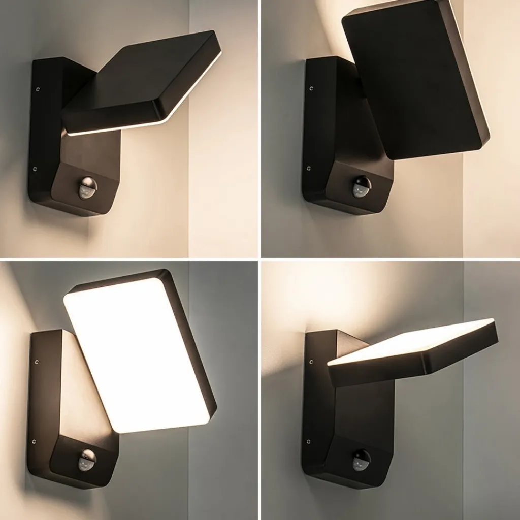 Straluma Verstelbare LED buitenlamp zwart IP54 met sensor> Wandlampen|Buitenlampen