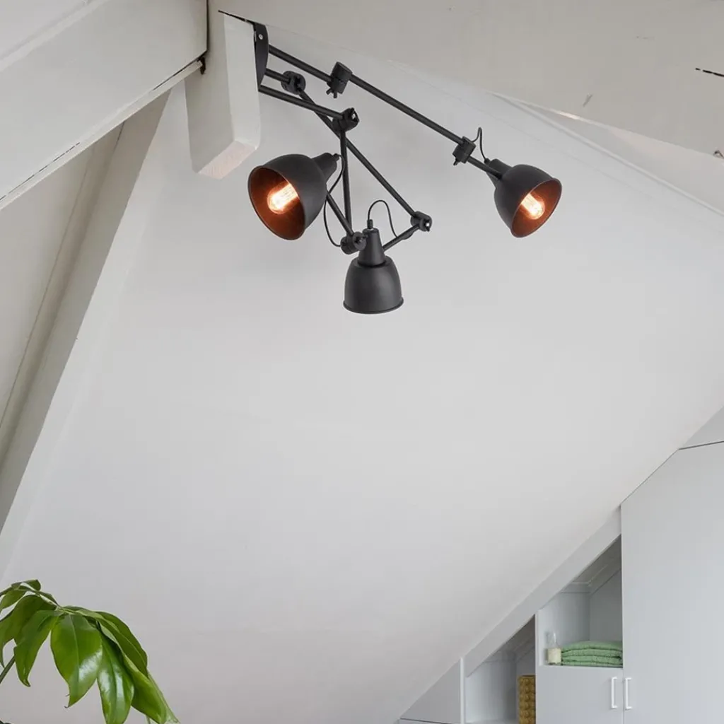 Straluma Verstelbare 3-lichts plafondlamp met zwarte kappen> Plafondlampen|Industriële Verlichting