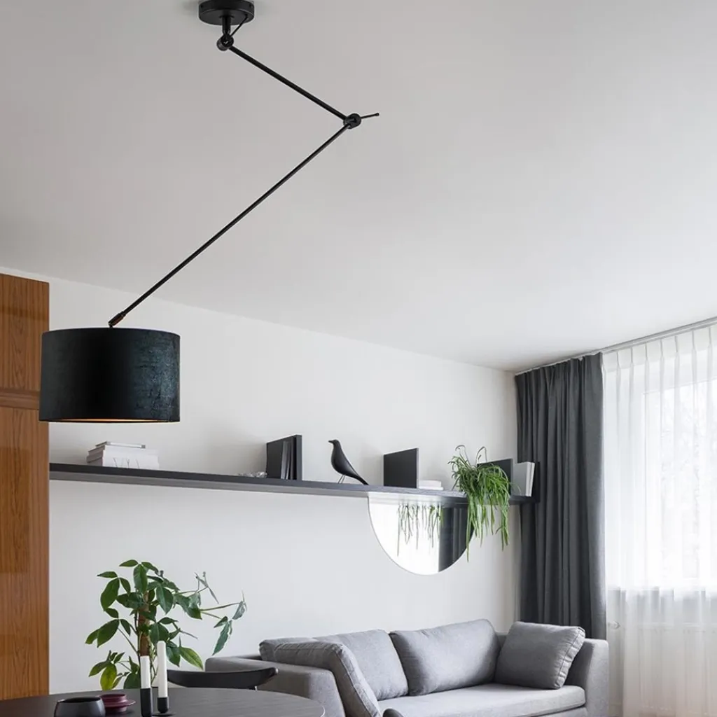 Straluma Verstelbare plafondlamp zwart met velourse kap> Schemerlampen|Woonkamerlampen