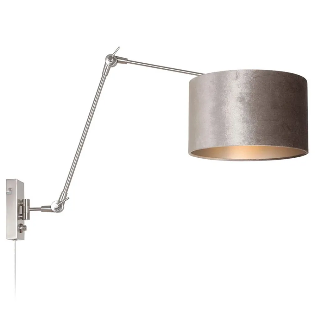 Straluma Verstelbare wandlamp staal met velourse kap zilver> Wandlampen|Schemerlampen