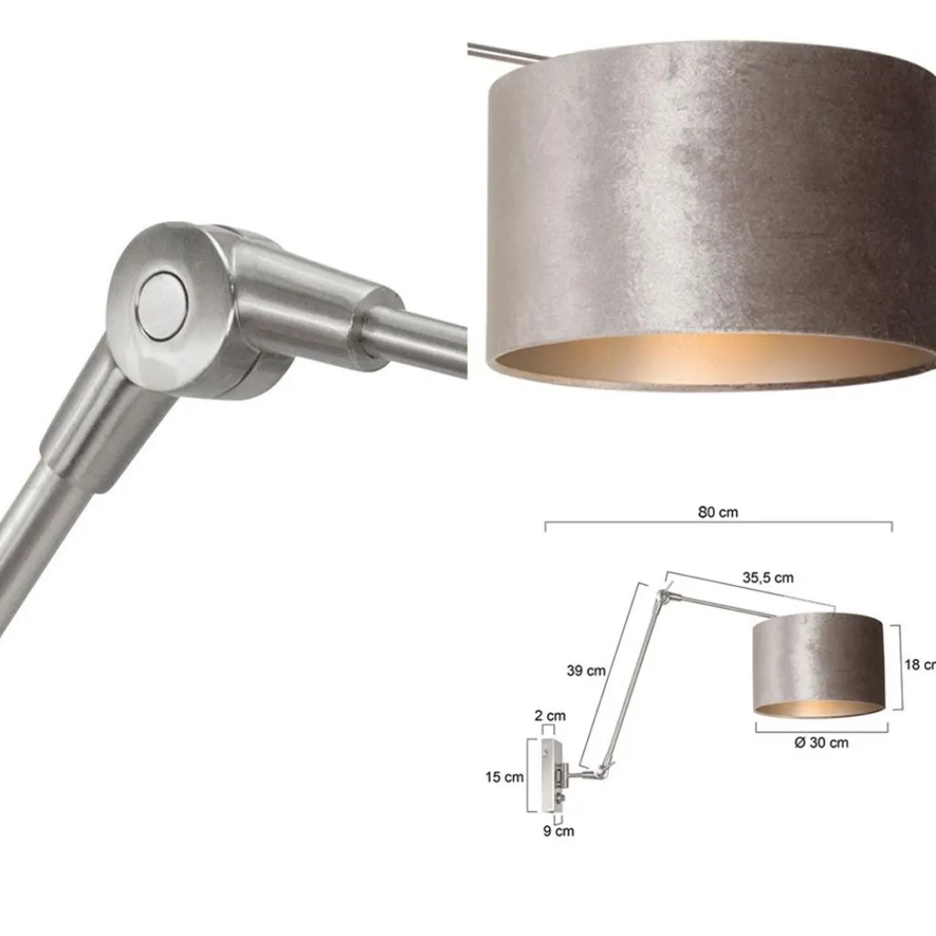 Straluma Verstelbare wandlamp staal met velourse kap zilver> Wandlampen|Schemerlampen